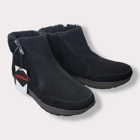 Lands' End Shoes - Land's End Black Suede & Fleece Zip Ankle Boots Womens Size 6B